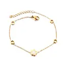 Cherry Blossom Charm Bracelet with White Shell Flower, 18K Gold Plated Stainless Steel Floral Jewelry (19+3cm) image 0