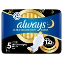 Always Ultra Sanitary Towels Secure Night Extra Size 5 With Wings 8 Pads image 0