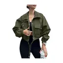 Women's Cropped Jacket Zip Up Lightweight Oversized Utility Anorak Coat with Pockets (militarygreen, XL) image 0