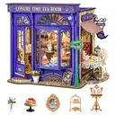 Robotime Rolife Leisure Time Tea DIY Dollhouse Kit 24.9x15.5x17.8cm 1PC,Home decoration, bookshelf decoration,Craft Gifts for Adults and Teens,Educational toys image 0