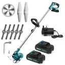 DeHan 21V Cordless Brushless Grass Trimmer/strimmer with 2×2000mAh Batteries | 18000RPM | 650W Power | 3-in-1 Blades | 90° Adjustable Head | Telescopic Handle with Safety Lock image 1