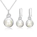 Ever Faith Freshwater Pearl Pendant Necklace with Cubic Zirconia Dangle Earrings image 0