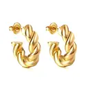 Gold Tone Chunky Twisted Rope C-Shape Hoop Earrings, Textured Stainless Steel Open Hoops image 0