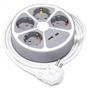 Aigostar Multiprise avec cordon - 4 prises Schuko - 3G1,0 mm² - 1,5 m - USB (1A1C) - avec interrupteur - forme disque - Blanc et Gris - PP image 0