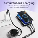 HOCO 3-in-1 Retractable Charging Cable - USB-A to Lightning/ USB-C/ Micro-USB - 1M - Purple image 2