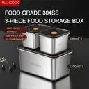 Maxcook 3pcs - 304 Stainless Steel Crisper Lunch Box Refrigerator Sealed Storage Box MCFT1434 - with Lid image 1