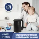 Bear 6 Temperature Settings with 1.7 L Stainless Steel Kettle Black ZDH-C17V3, 1800-2200 W, Microprocessor Touch Panel, BPA-Free, Imported Temperature Controller, Boil Dry Protection, Automatic Shut-Off Electric image 6