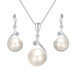 Ever Faith 925 Sterling Silver Zircon AAA Freshwater Cultured Pearl Flower Bud Necklace Earrings Set