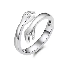 Ever Faith Hug Ring, 925 Sterling Silver Hugging Hands Adjustable Ring for Women/Men/Girls