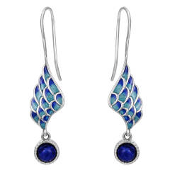 Ever Faith Women's 925 Sterling Silver Enamel Lapis Lazuli Angel Wing Daily Hook Drop Dangle Earrings