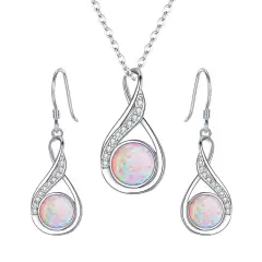 Ever Faith 925 Sterling Silver Cubic Zirconia Simulated Opal Necklace Earrings Set Wedding/Anniversary/Valentines/Christmas/Mother's Day Jewellery Gift for Women