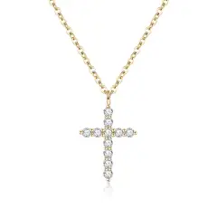 Ever Faith Dainty 14K Gold Cross Necklace for Women, 925 Sterling Silver Cubic Zirconia Tiny Cross Pendant Necklace Birthday/Mothers Day/Valentines Day/Christmas Jewellery Gift