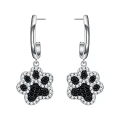 Ever Faith 925 Sterling Silver Cubic Zirconia Dogs Paws Footprint Drop DangleEarrings for Women Cute Jewelry Gift for Bitrhday Anniversary Chrismas