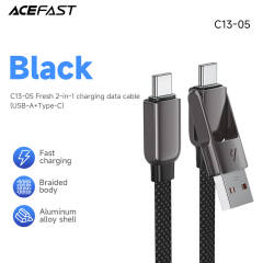 ACEFAST C13-05 60W 0.2M Dual Input (USB-A & Type-C) Fast-charging and Data Cable - Black 