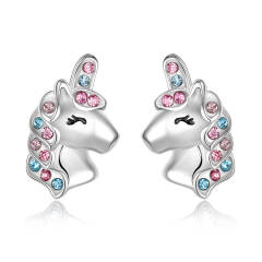 Unicorn Earrings for Girls, 925 Sterling Silver CZ Magical Unicorn Stud Earrings Birthday Gift for Daughter Granddaughter