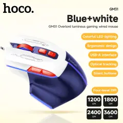 HOCO Wired Luminous Gaming Mouse with Ergonomic Design - White Blue