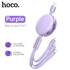 HOCO 1M Retractable USB-A to USB-C/Lightning Cable/Micro USB - Purple