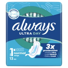 Always Ultra Day Sanitary Towels Normal (Size 1) With Wings 13 Pads