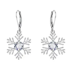 Ever Faith Snowflake Dangle Earrings for Women, 925 Sterling Silver CZ Snowflake Earrings Christmas Jewelry