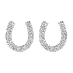 Ever Faith 925 Sterling Silver Horseshoe Stud Earrings, CZ Lucky Horseshoe Earrings Jewellery Gifts for Women Girls