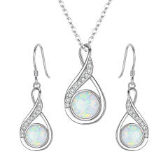 Ever Faith 925 Sterling Silver Cubic Zirconia Simulated Opal Necklace Earrings Set Wedding/Anniversary/Valentines/Christmas/Mother's Day Jewellery Gift for Women