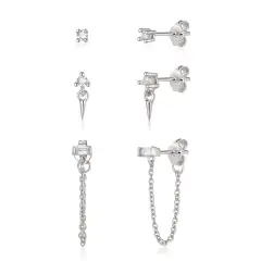 Ever Faith 3Pair Stud Chain Earrings, Earrings Set Stud Earrings for women Chain Earrings, Hypoallergenic Earrings