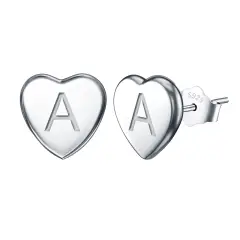 Ever Faith Heart Initial Stud Earrings for Girls, 925 Sterling Silver Dainty Tiny Alphabet Letter Stud Earrings for Women Kids Teen Girls Sensitive Ears