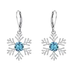 Ever Faith Snowflake Dangle Earrings for Women, 925 Sterling Silver CZ Snowflake Earrings Christmas Jewelry