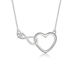 Ever Faith Infinity Heart Necklace Sterling Silver Cubic Zirconia Dainty Interlock Pendant Necklace, Birthday Gifts for Girls Mom Her Wife Girlfriend