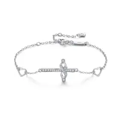 Ever Faith Cross Bracelets for Women 925 Sterling Silver Cubic Zirconia Good Lucky Infinity Love Heart Adjustable Link Bracelet Gift for Mother Firend Wife