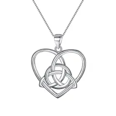 Ever Faith Women's 925 Sterling Silver Good Luck Triangle Celtic Knot Love Heart Pendant Necklace Jewelry Gift for Mom