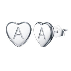 Ever Faith Heart Initial Stud Earrings for Girls, 925 Sterling Silver Dainty Tiny Alphabet Letter Stud Earrings for Women Kids Teen Girls Sensitive Ears