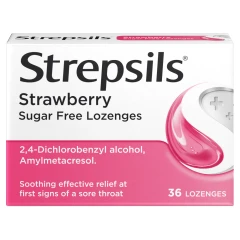 STREPSILS SUGAR FREE SORE THROAT STRAWBERRY 36 LOZENGES