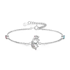 Ever Faith 925 Sterling Silver Unicorn Bracelet for Girls, Crown Unicorn Link Bracelet 6.6"-7.1", Daughter Gifts from Mom Dad