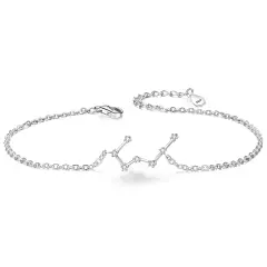 Ever Faith Women 925 Sterling Silver Wedding Bridal CZ Horoscope Zodiac 12 Constellation Astrology Link Bracelet Clear April Birthstone