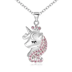 Unicorn Necklace for Girls, 925 Sterling Silver CZ Crown Unicorn Pendant Necklace, Birthday Gift for Daughter Granddaughter