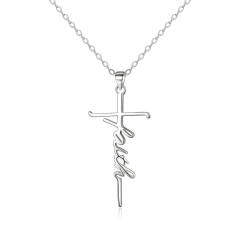 Ever Faith 925 Sterling Silver Cross Necklace, Religious Church Faith Cross Hope Believe Choker Necklace Birthday/Mothers Day/Valentines Day/Christmas Jewellery Gift for Women Girls