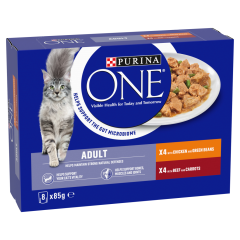 Purina ONE Adult Cat Food with Chicken & Beef in Gravy 8 x 85g (680g)