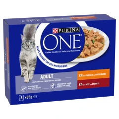 Purina ONE Adult Cat Food with Chicken & Beef in Gravy 8 x 85g (680g)