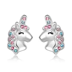 Unicorn Earrings for Girls, 925 Sterling Silver CZ Magical Unicorn Stud Earrings Birthday Gift for Daughter Granddaughter