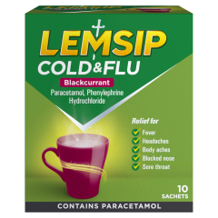 LEMSIP MAX COLD & FLU BLACKCURRANT SACHETS PARACETAMOL 10 PER PACK