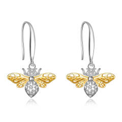 Ever Faith Bee Earrings 925 Sterling Silver Cubic Zirconia Hollow Honeybee Bumblebee Dangle Hypoallergenic Jewellery for Sensitive Ear