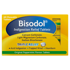 Bisodol Indigestion Relief Original Peppermint Flavour 60 Chewable Tablets