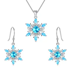 Ever Faith Snowflake Jewelry Set, 925 Sterling Silver Cubic Zirconia, Winter Snowflake Necklace Earrings Set