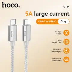 HOCO U134 240W 1.8M 2-in-1 Type-C to Type-C/Lightning Cable Charging and Data Cable - Grey