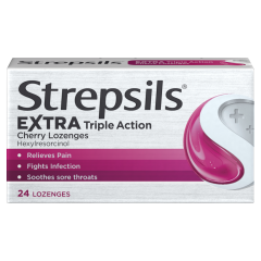 STREPSILS EXTRA CHERRY SORE THROAT & PAIN RELIEF 24 LOZENGES