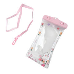 Phone Waterproof Bag Plaid Cartoon Inflatable | Sensitive Touch Underwater | Light Pink