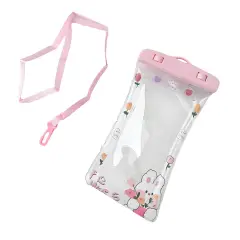 Phone Waterproof Bag Plaid Cartoon Inflatable | Sensitive Touch Underwater | Light Pink