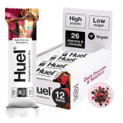 Huel Complete Nutrition Bars, Dark Chocolate & Raspberry, 55g, Pack of 12