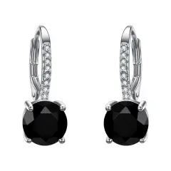 Ever Faith Women's 925 Sterling Silver Full Zircon Fashion Round Drop Leverback Dangle Earrings